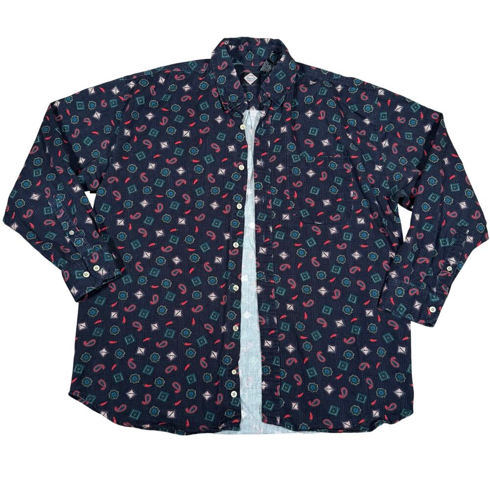 Vintage 90s Tabasco Sauce All Over Print Button Up Shirt Geometric Pattern XL